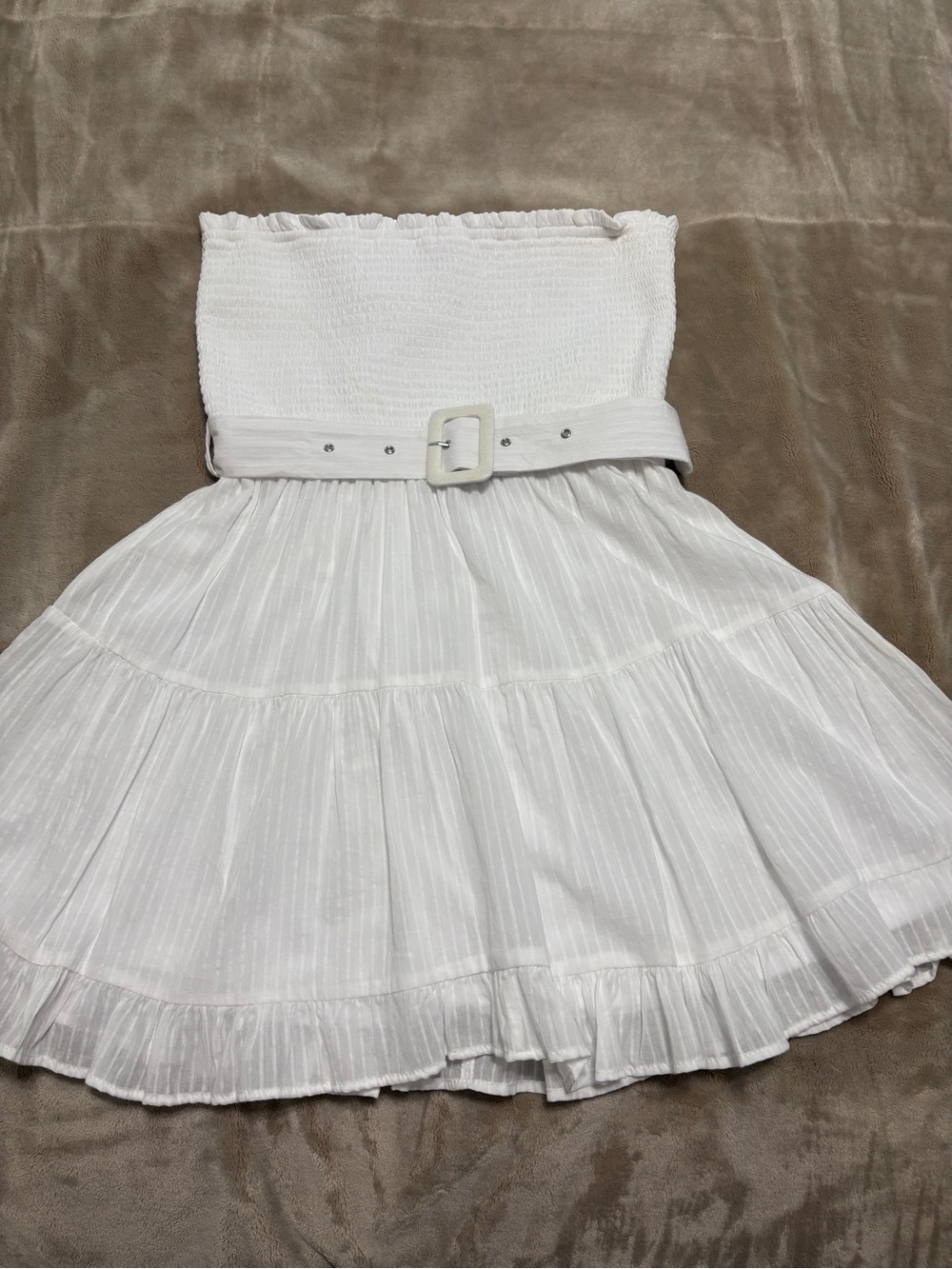Francesca’s Strapless White Dress with Belt -Size [M] Open to Offers